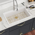Sarlai 30''x22''White Ceramic Topmount Single Bowl Kitchen Sink With Gold Drain & Bottom Grid