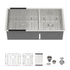 Sarlai 33in Undermount Kitchen Sink - 16 Gauge Stainless Steel 60/40 Double Bowl with Low Divider