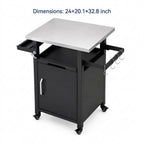 Sarlai Outdoor Prep Cart with Stainless Steel Top & Sliding Tray, Compact Single Door Grill Cart with Side Racks & Waterproof Cover