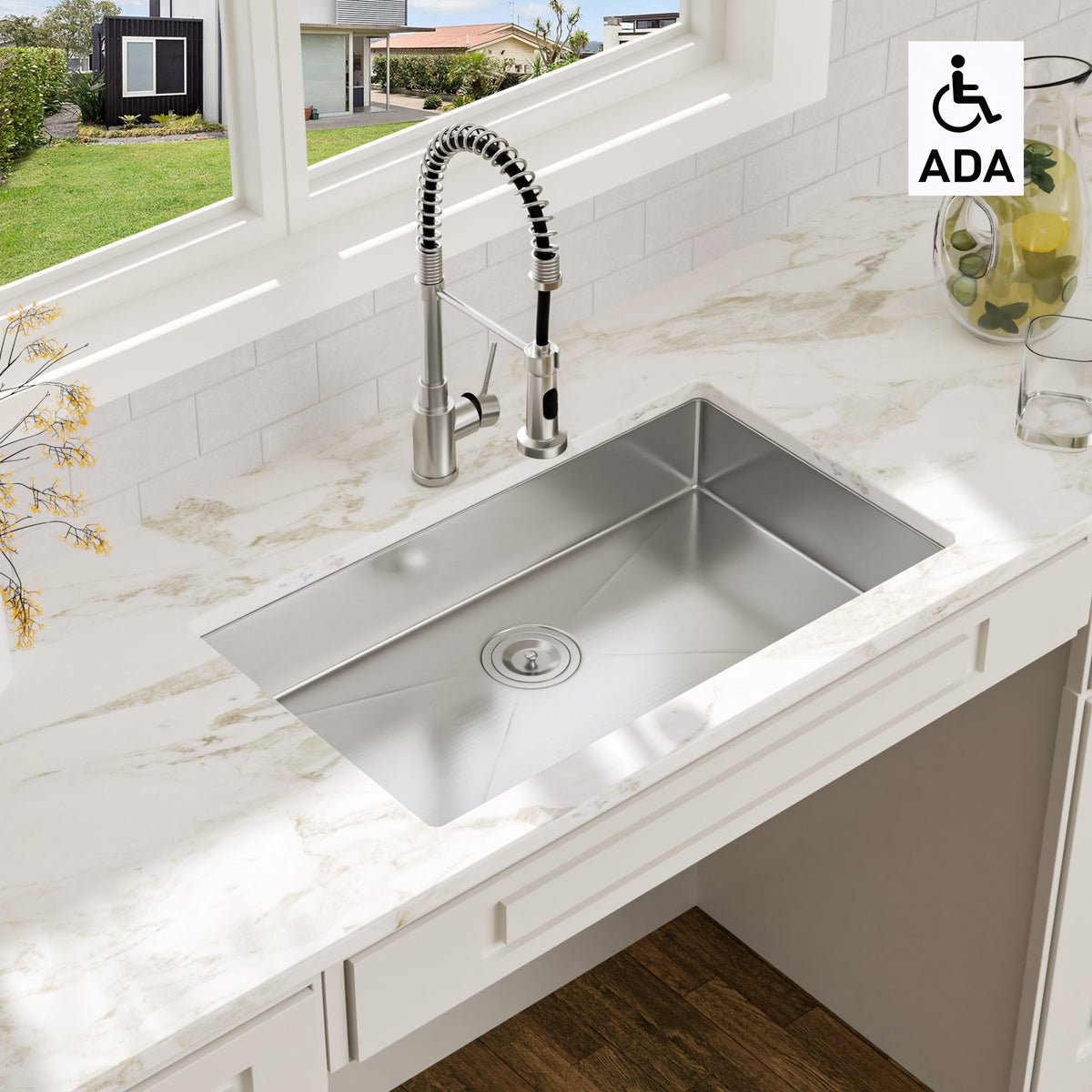 Sarlai 30''x18''ADA Undermount Stainless Steel Single Bowl Kitchen Sink