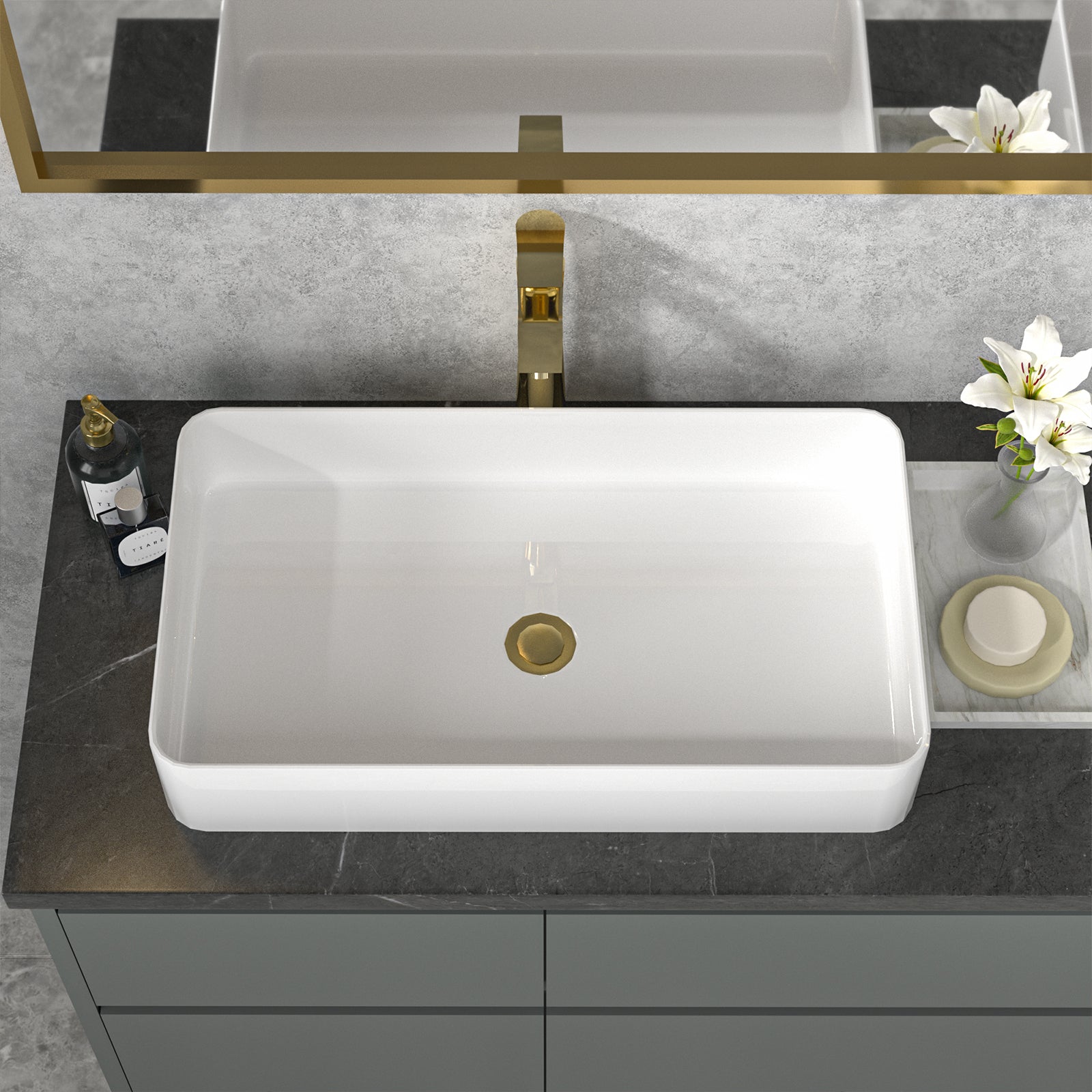 Sarlai 24'' x 14'' Ceramic Rectangle Vessel Drop-in Bathroom Sink