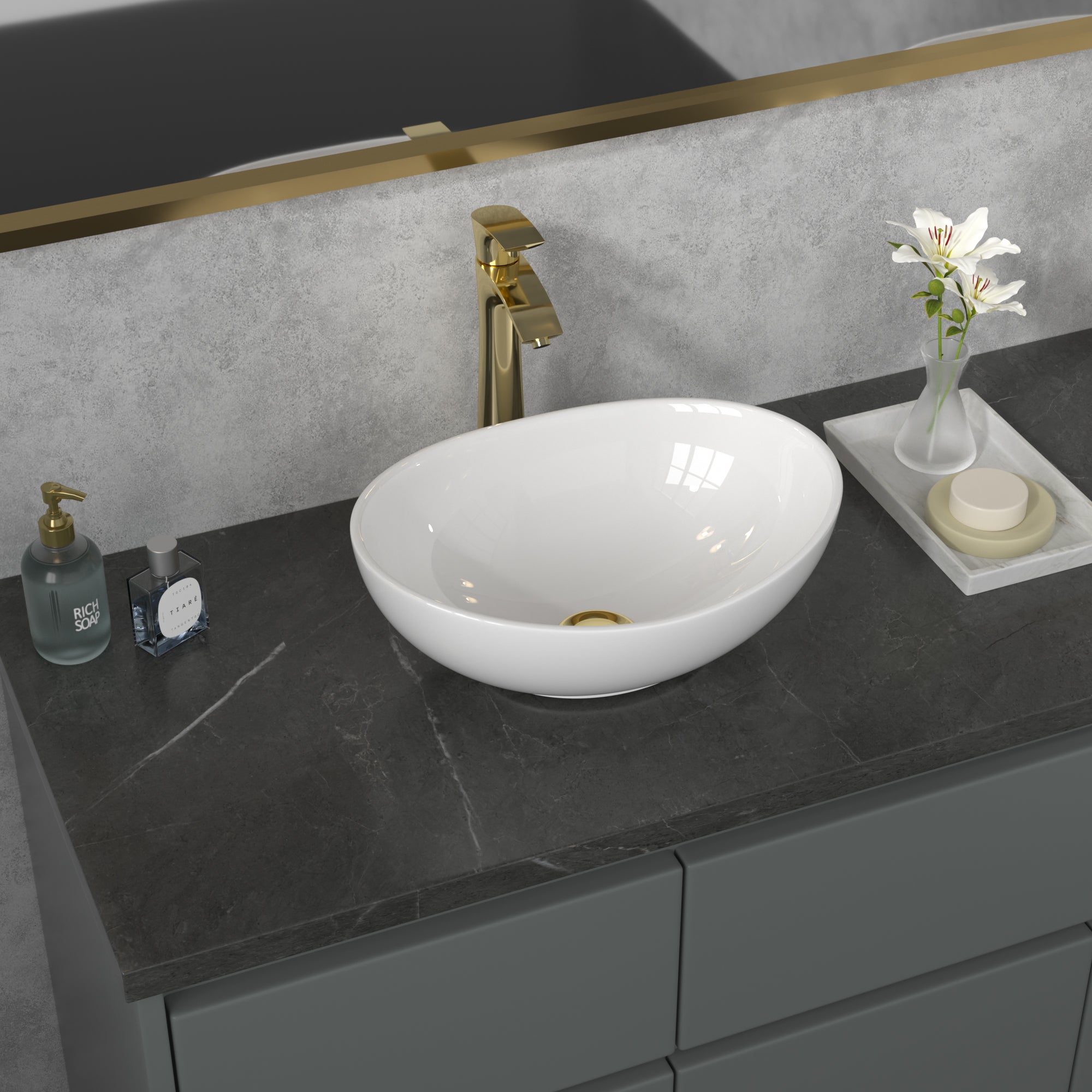 Oval Vessel Sink - Sarlai 16''x13'' Bathroom Sink Oval Shape Above Counter White Porcelain Ceramic Bathroom Vessel Vanity Sink Art Basin