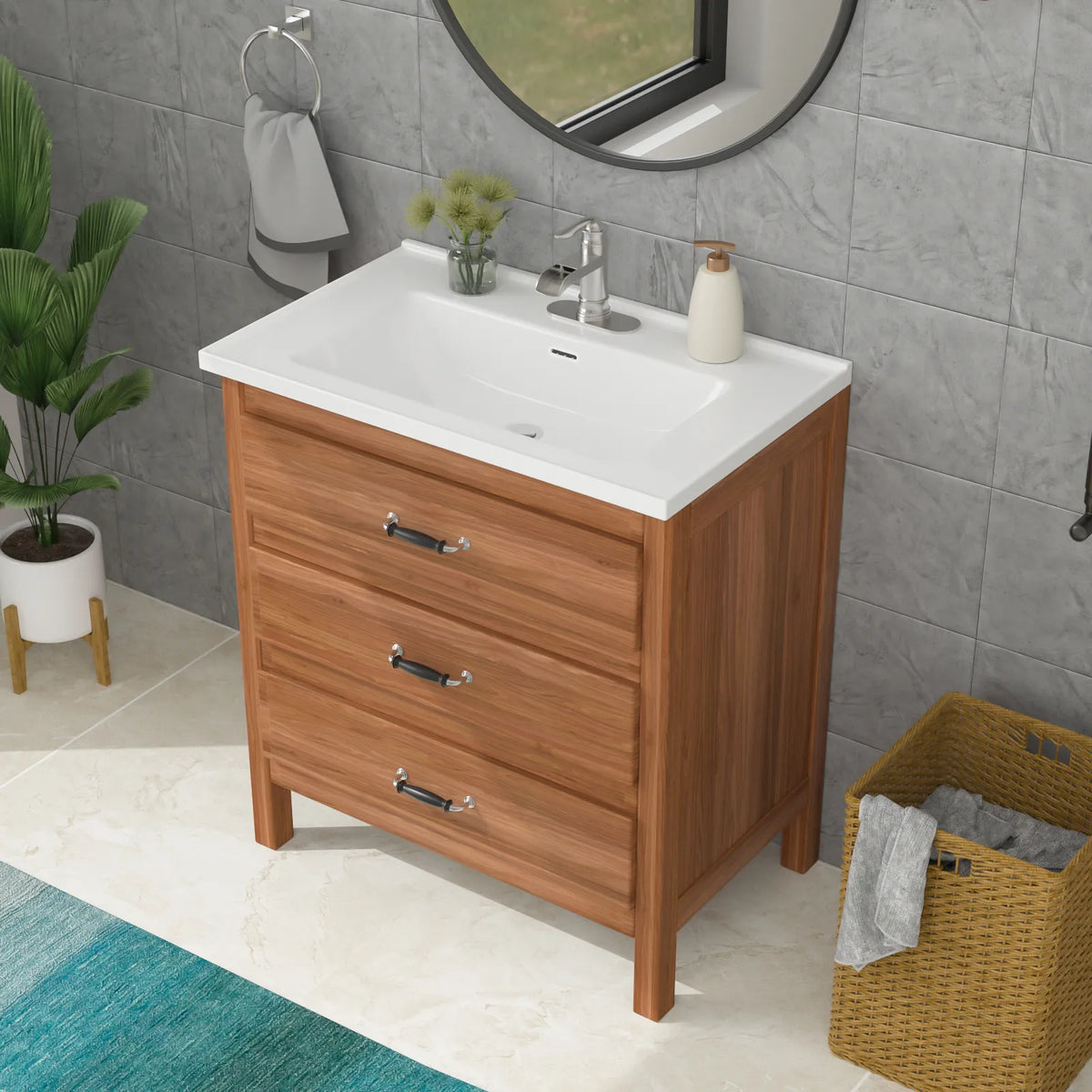 Sarlai 32'' x 20'' Drop-In Ceramic White Bathroom Sink Basin Main image