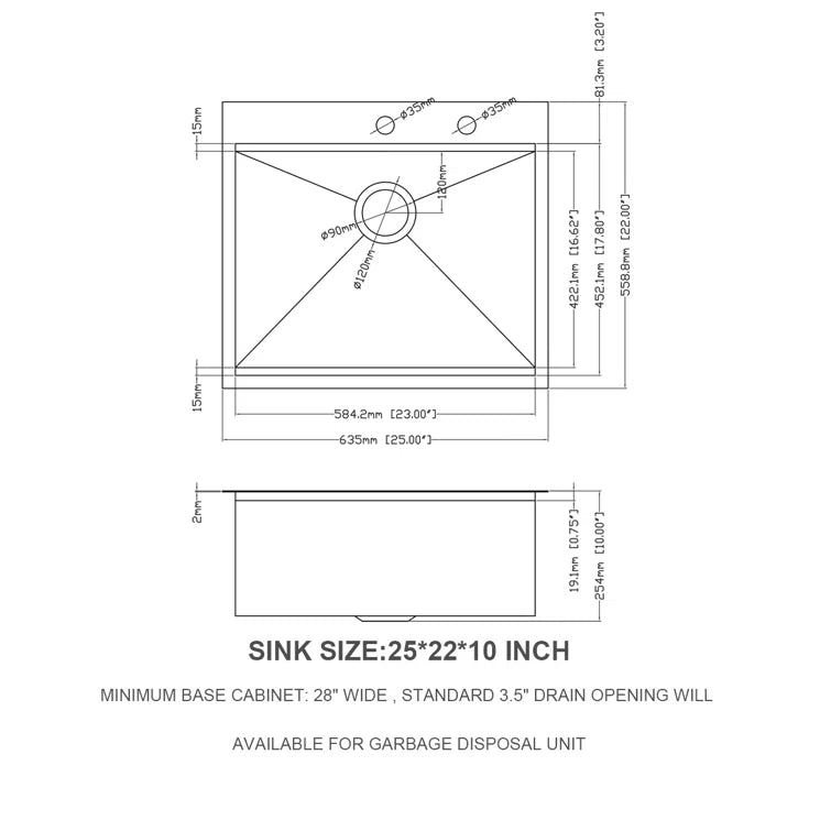 Sarlai 25'' x 22'' Stainless Steel Single Bowl Topmount Kitchen Workstation Sink