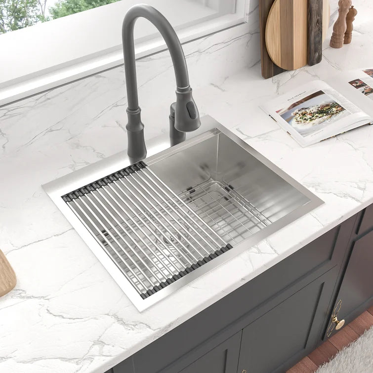 Sarlai 25'' x 22'' Stainless Steel Single Bowl Topmount Kitchen Workstation Sink