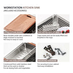 Sarlai 25'' x 22'' Stainless Steel Single Bowl Topmount Kitchen Workstation Sink