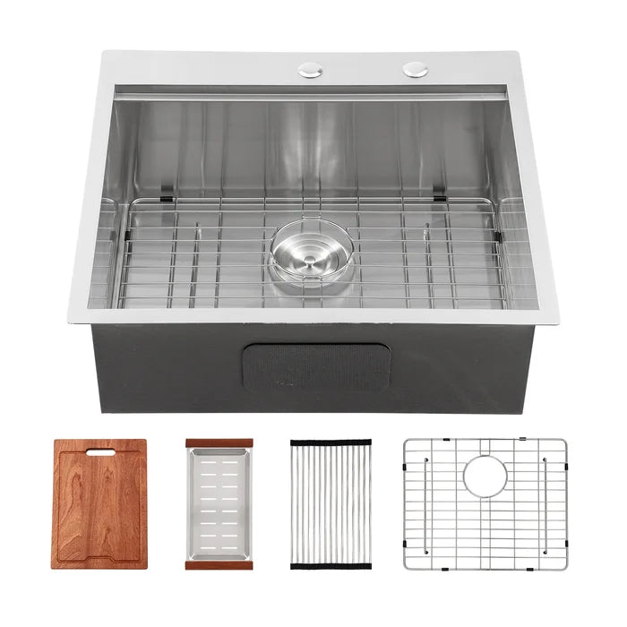 Sarlai 25'' Single Bowl Topmount Stainless Steel Workstation Kitchen Sink Main image