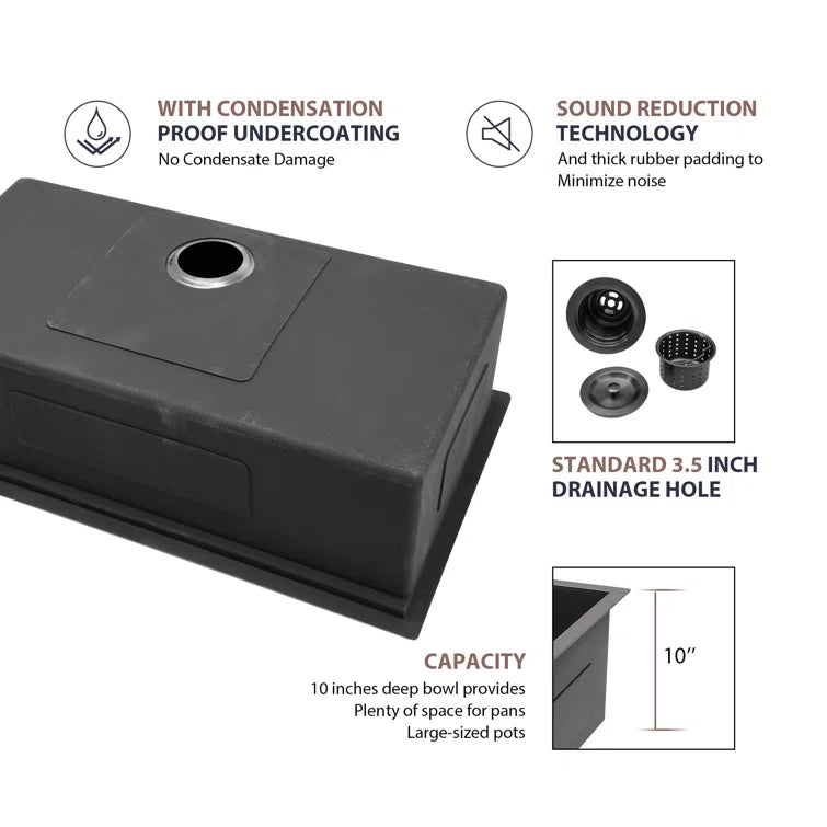 Sarlai 28'' Stainless Steel Undermount Gunmetal Black Kitchen Sink