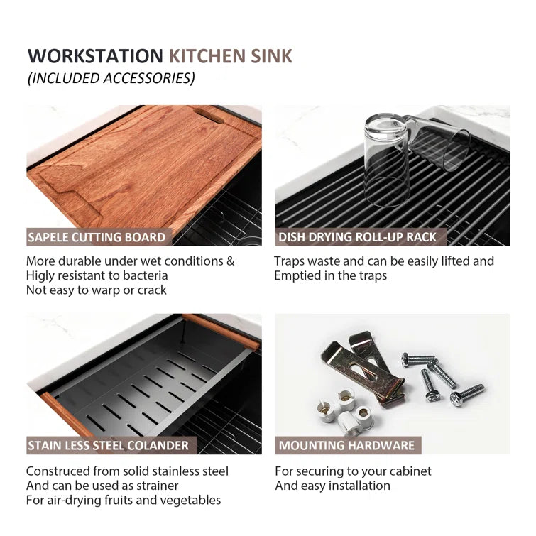 Sarlai 28'' Stainless Steel Undermount Gunmetal Black Kitchen Sink
