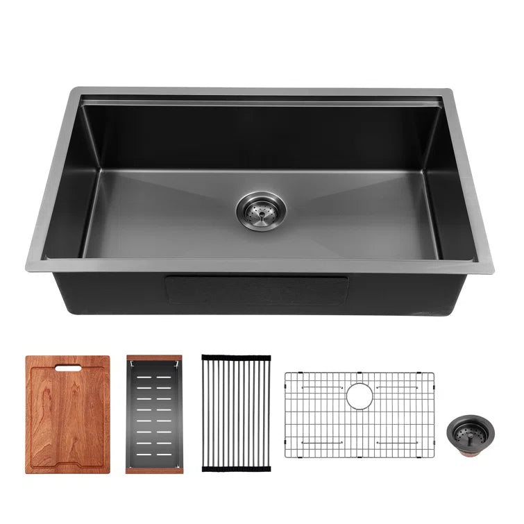 Sarlai Gunmetal Black Single Bowl Undermount Stainless Steel Workstation Kitchen Sink Main image