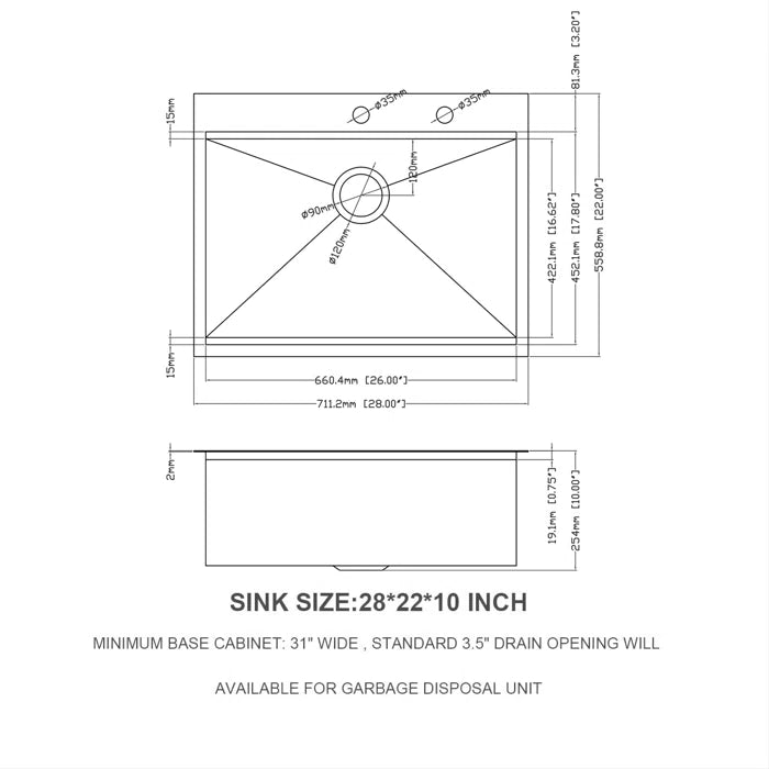 Sarlai 28 ''x 22'' Stainless Steel Drop-In Single Bowl Workstation Kitchen Sink