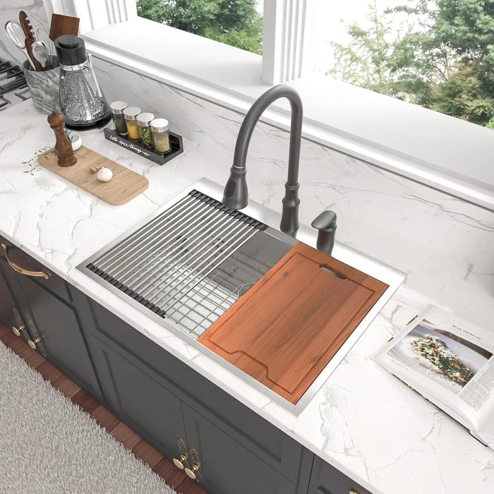 Sarlai 28 ''x 22'' Stainless Steel Drop-In Single Bowl Workstation Kitchen Sink