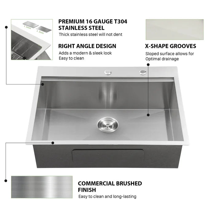 Sarlai 28 ''x 22'' Stainless Steel Drop-In Single Bowl Workstation Kitchen Sink