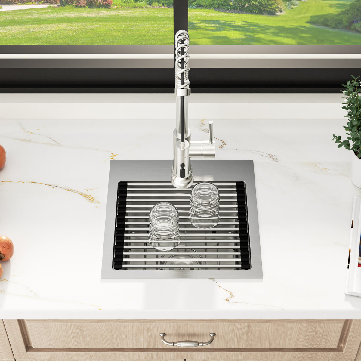 Sarlai 15''x15'' Drop In Workstation Bar Sink 16 Gauge SUS304 Stainless Steel Single Bowl Topmount Prep Sink with Accessories