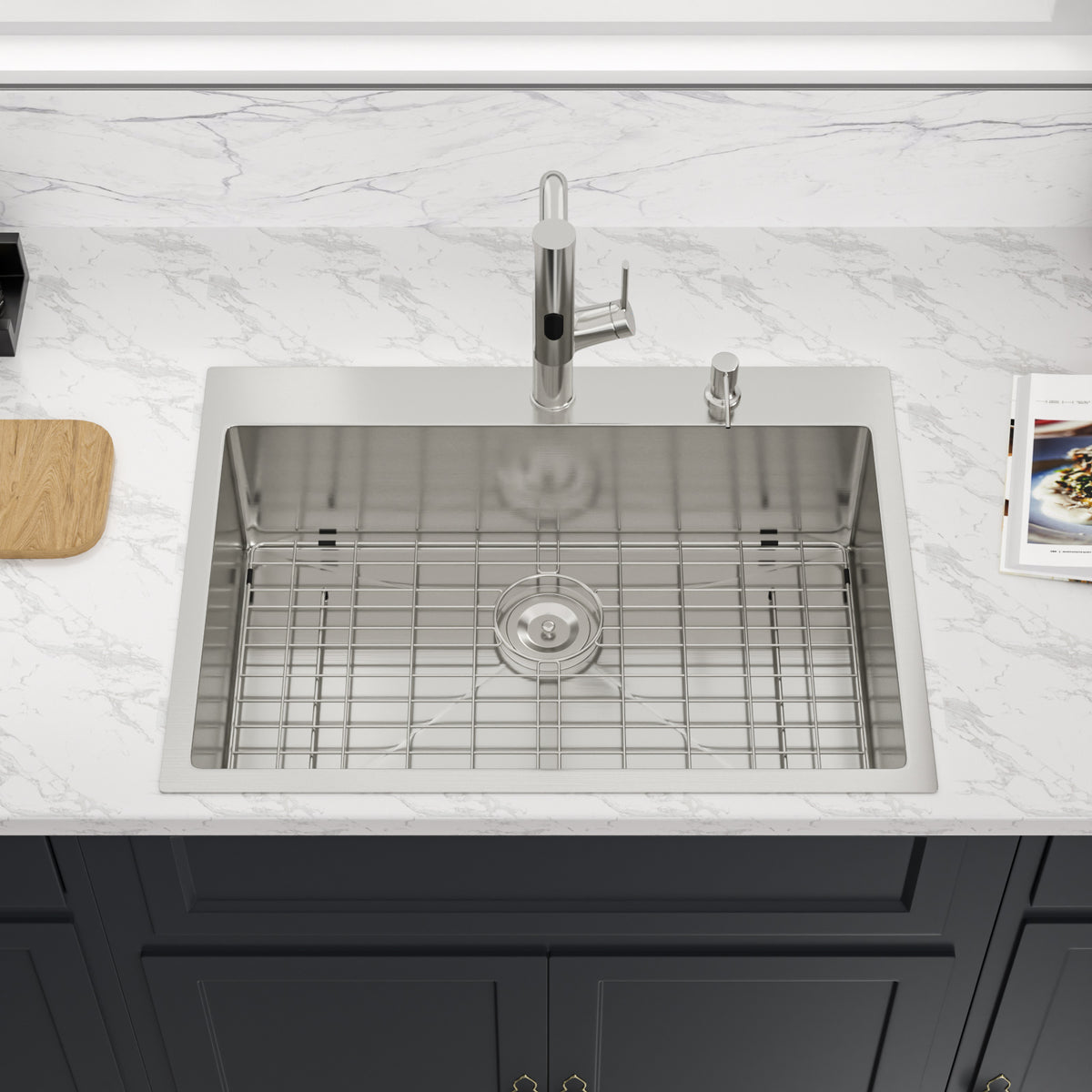 Sarlai 33'' x 22'' Drop In Workstation Kitchen Sink Single Bowl 16 Gauge SUS304 Stainless Steel Topmount Sink with Pull Out Faucet