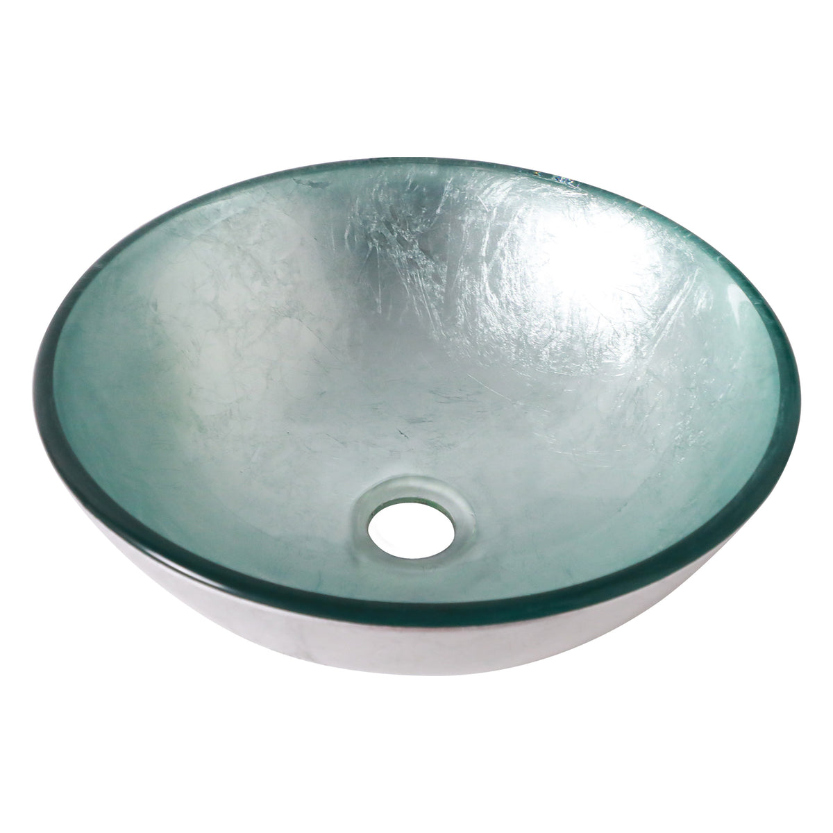 Sarlai 16 Inch Round Silver Foil Tempered Glass Vessel Sink Above Counter Bathroom Basin