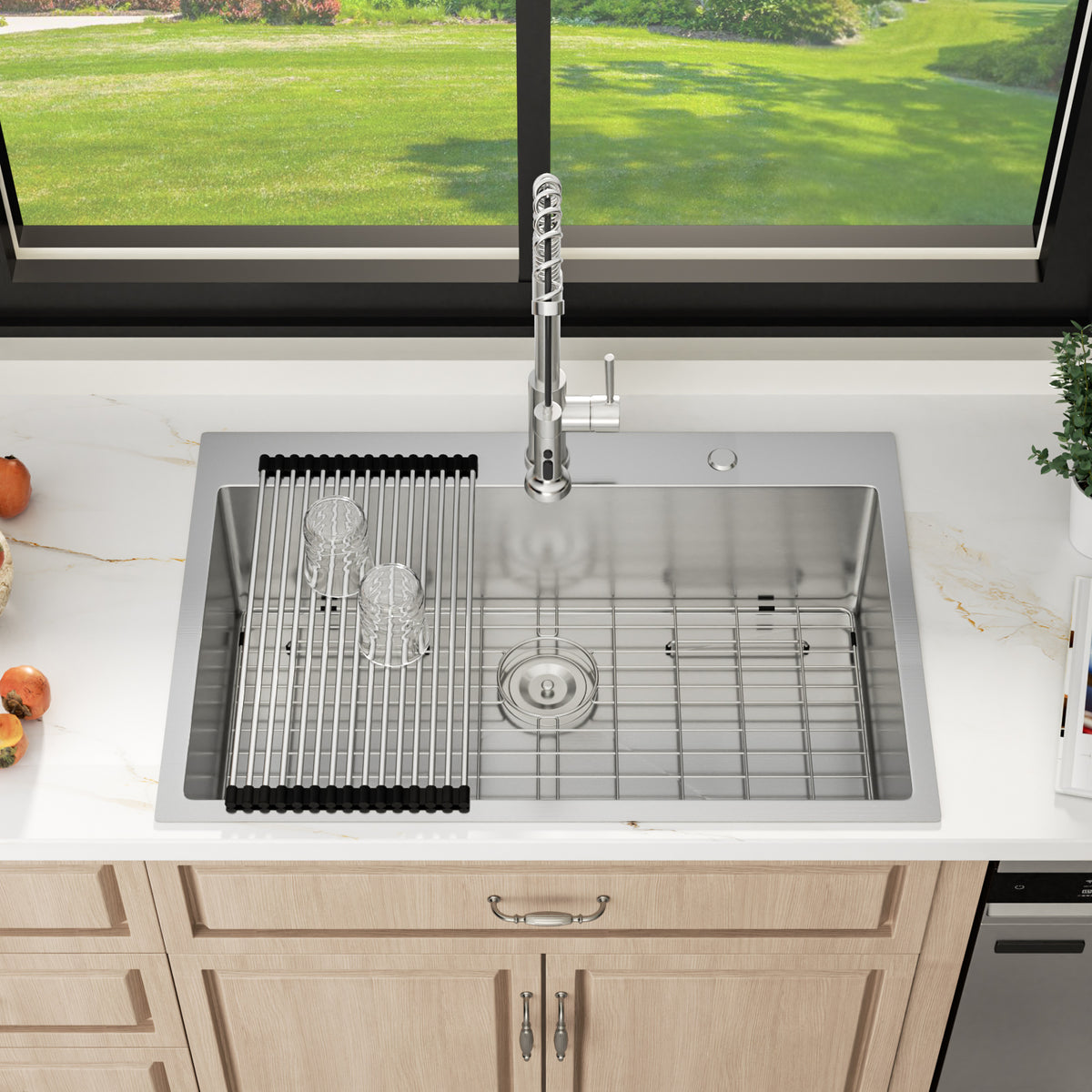 Sarlai 33''x22''Drop In Workstation Kitchen Sink 16 Gauge SUS304 Stainless Steel Single Bowl Topmount Sink with Accessories
