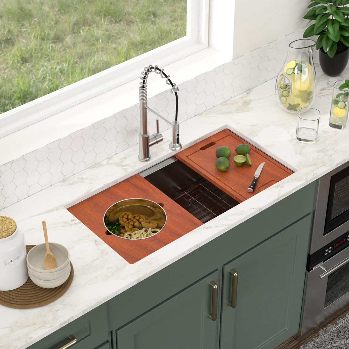 Sarlai 36''x 19''Stainless Steel Undermount Single Bowl Workstation Step Kitchen Sink