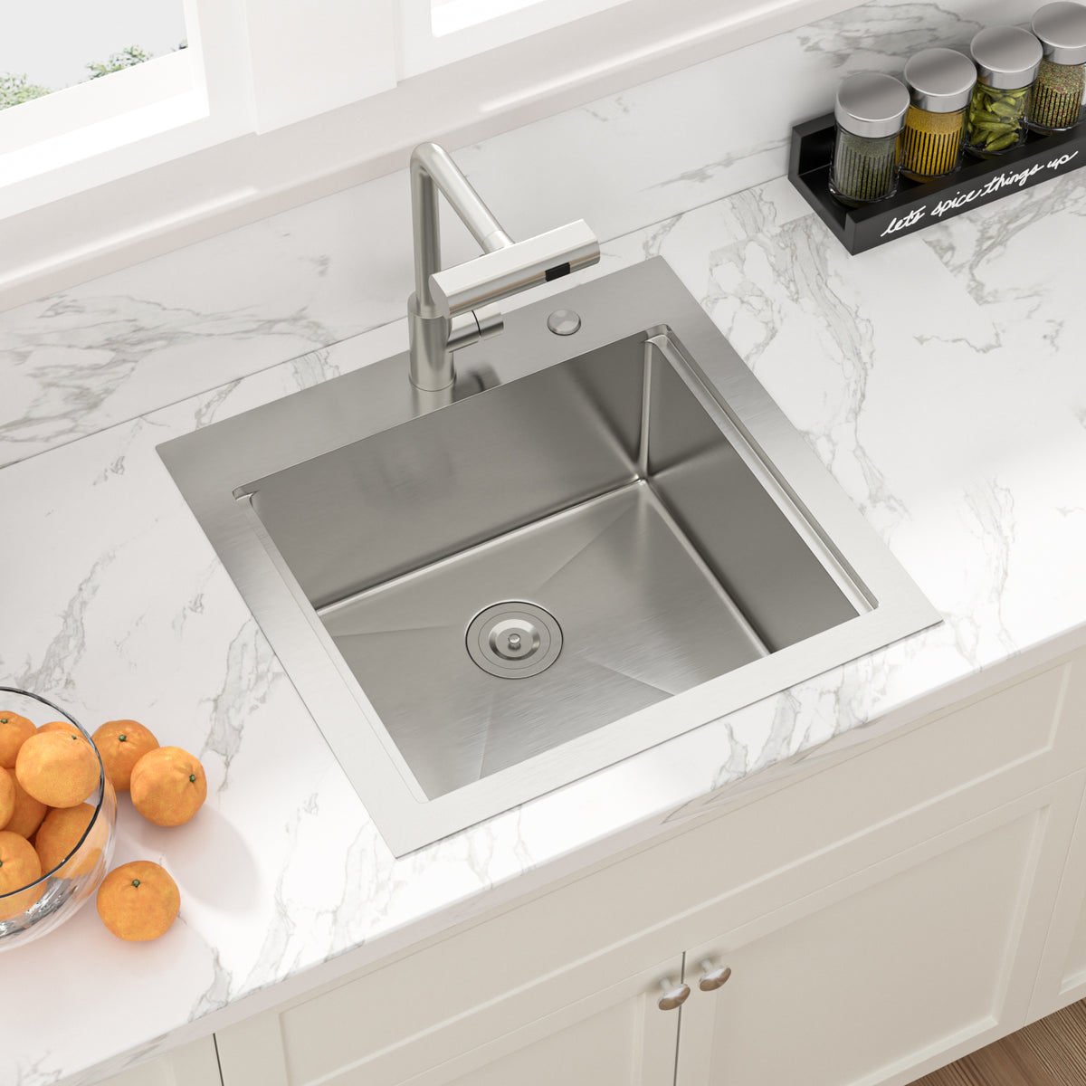 Sarlai 21''Drop In Workstation Bar Sink 16 Gauge SUS304 Stainless Steel Topmount Prep Sink with Pull Out Faucet & Full Accessories