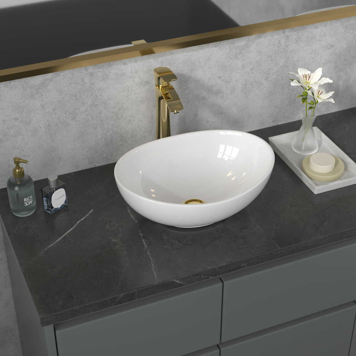 Sarlai 16''Oval White Ceramic Vessel Sink Above Counter Bathroom Sink Main image