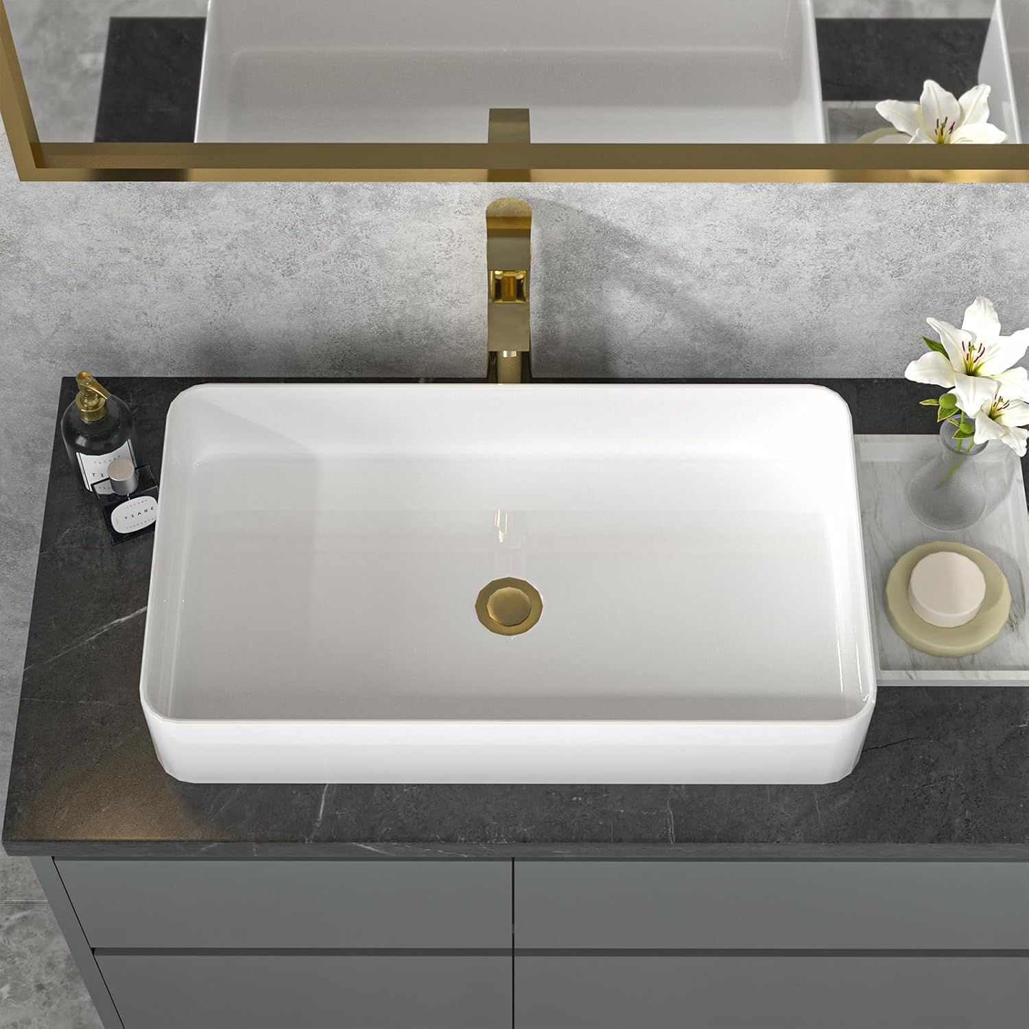 Sarlai 24''Rectangular White Ceramic Vessel Sink Above Counter Bathroom Sink Secondary image