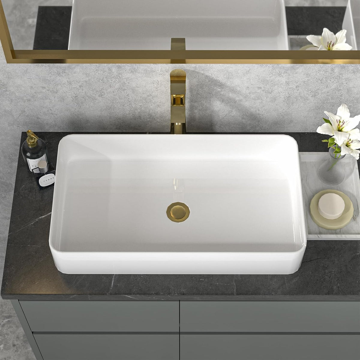 Sarlai 24''Rectangular White Ceramic Vessel Sink Above Counter Bathroom Sink