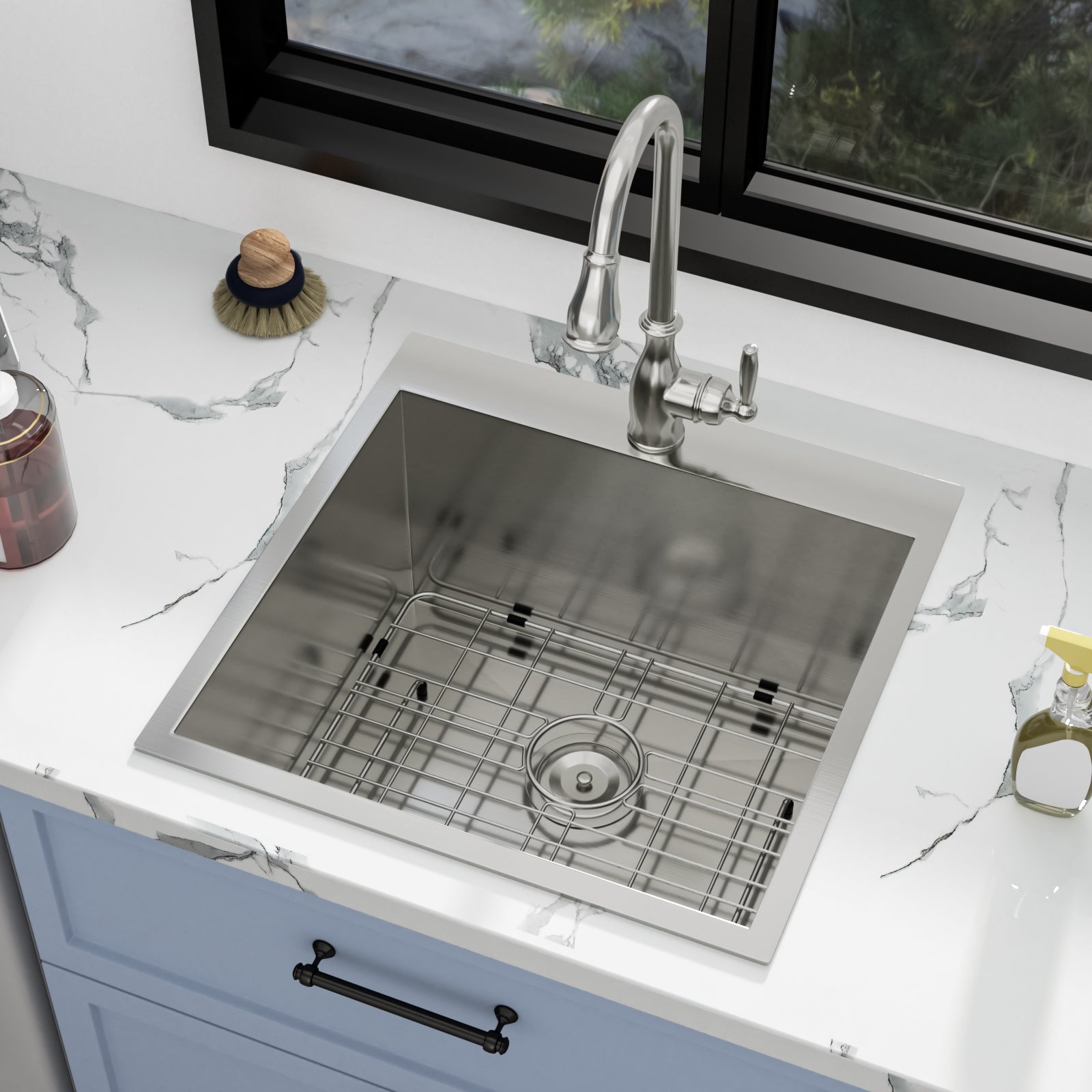 Sarlai 22'' Drop-In Laundry & Utility Kitchen Sink - 16 Gauge T304 Stainless Steel 22'' x 22'' x 12''