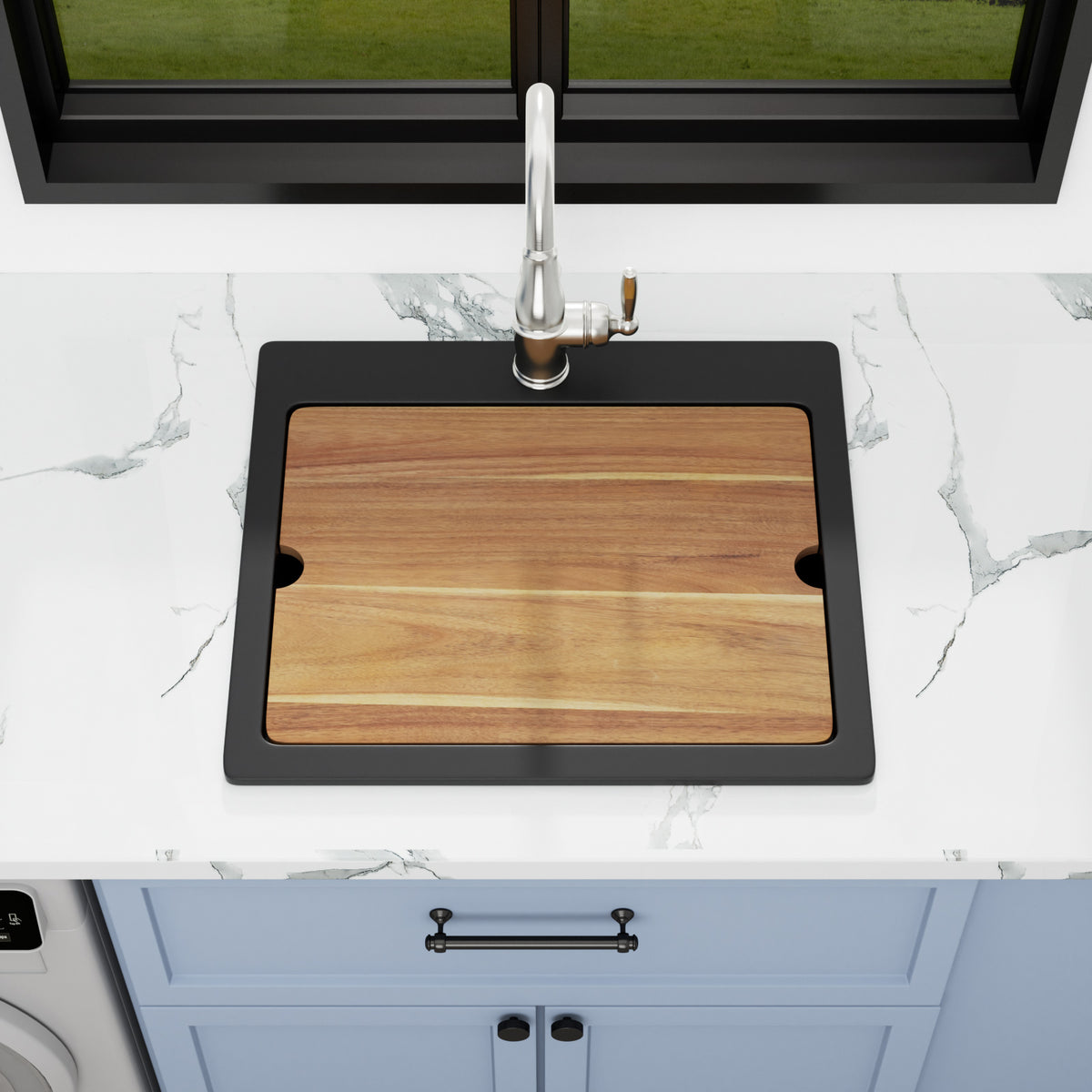Sarlai 23''x20''Drop-In Quartz Laundry Sink Black Granite Composite Utility Workstation Sink