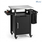 Sarlai Outdoor Prep Cart with Stainless Steel Top & Sliding Tray, Compact Single Door Grill Cart with Side Racks & Waterproof Cover