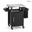 Sarlai Outdoor Prep Cart with Stainless Steel Top & Sliding Tray, Compact Single Door Grill Cart with Side Racks & Waterproof Cover