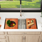 Sarlai 39'' Undermount Workstation Sink - 16 Gauge 50/50 Double Bowl with Salad Prep Bowls