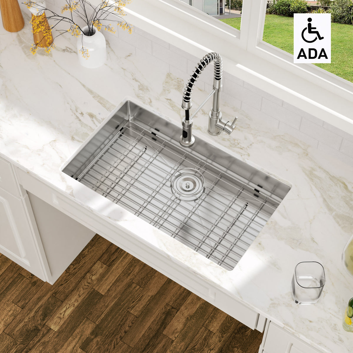 Sarlai 30''x18''ADA Undermount Stainless Steel Single Bowl Kitchen Sink