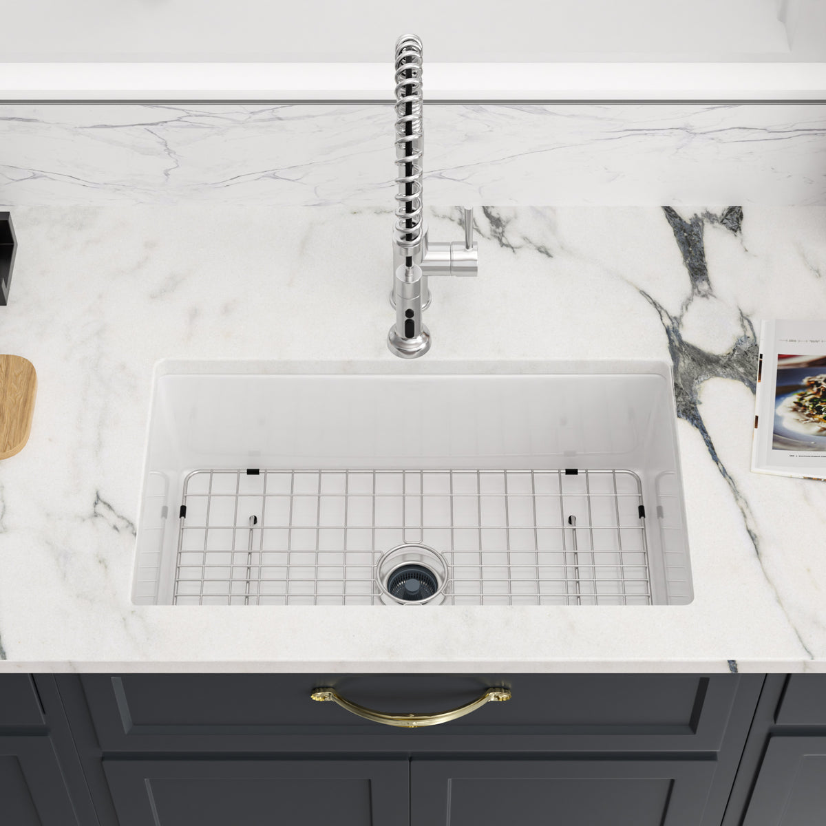 Sarlai 32in White Undermount Single Bowl Fireclay Ceramic Kitchen Sink
