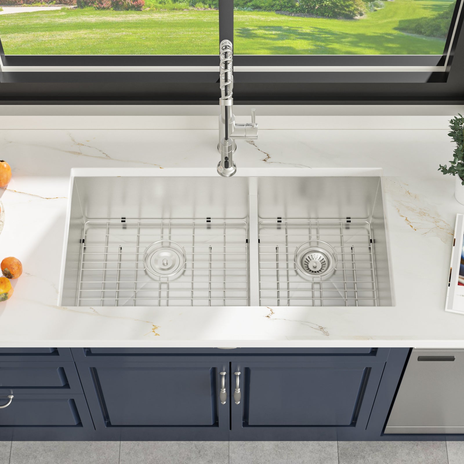 Sarlai 33in Undermount Kitchen Sink - 16 Gauge Stainless Steel 60/40 Double Bowl with Low Divider
