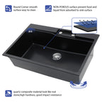 Sarlai 33'' x 22'' Black Quartz Drop-in Waterfall Single Bowl Workstation Kitchen Sink
