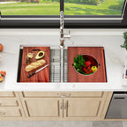 Sarlai 36'' Undermount Workstation Kitchen Sink - 16 Gauge Stainless Steel 50/50 Double Bowl with Low Divider