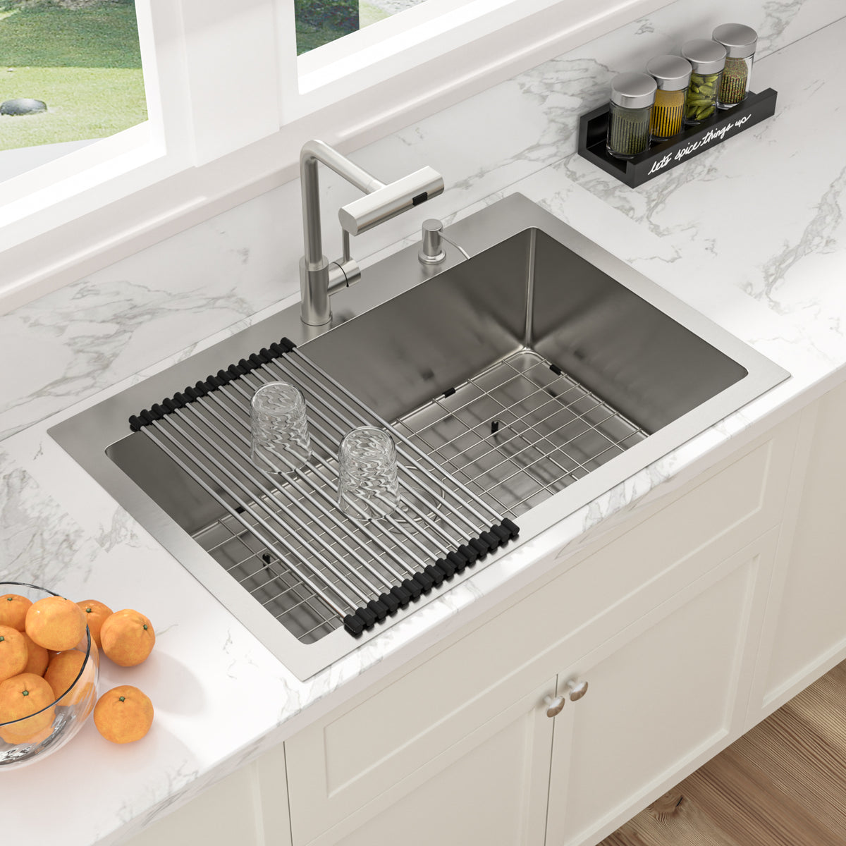 Sarlai 33'' Drop In Workstation Kitchen Sink 16 Gauge SUS304 Stainless Steel Single Bowl Topmount Kitchen Sink