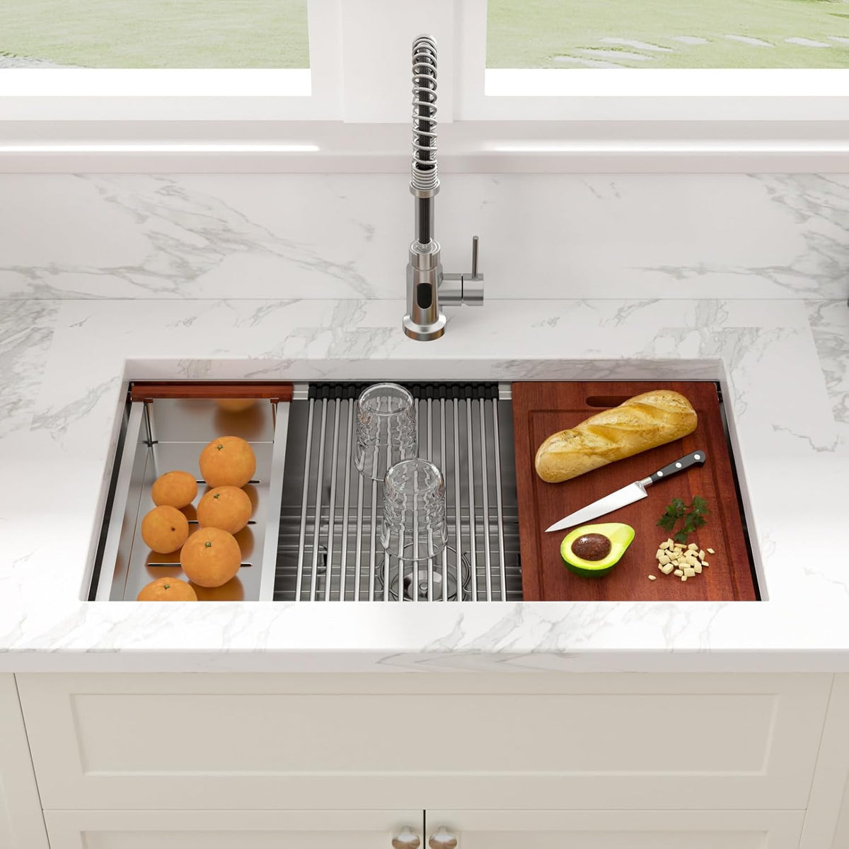 Sarlai 36 Inch Undermount Workstation Kitchen Sink 16 Gauge T304 Stainless Steel Single Bowl Sink