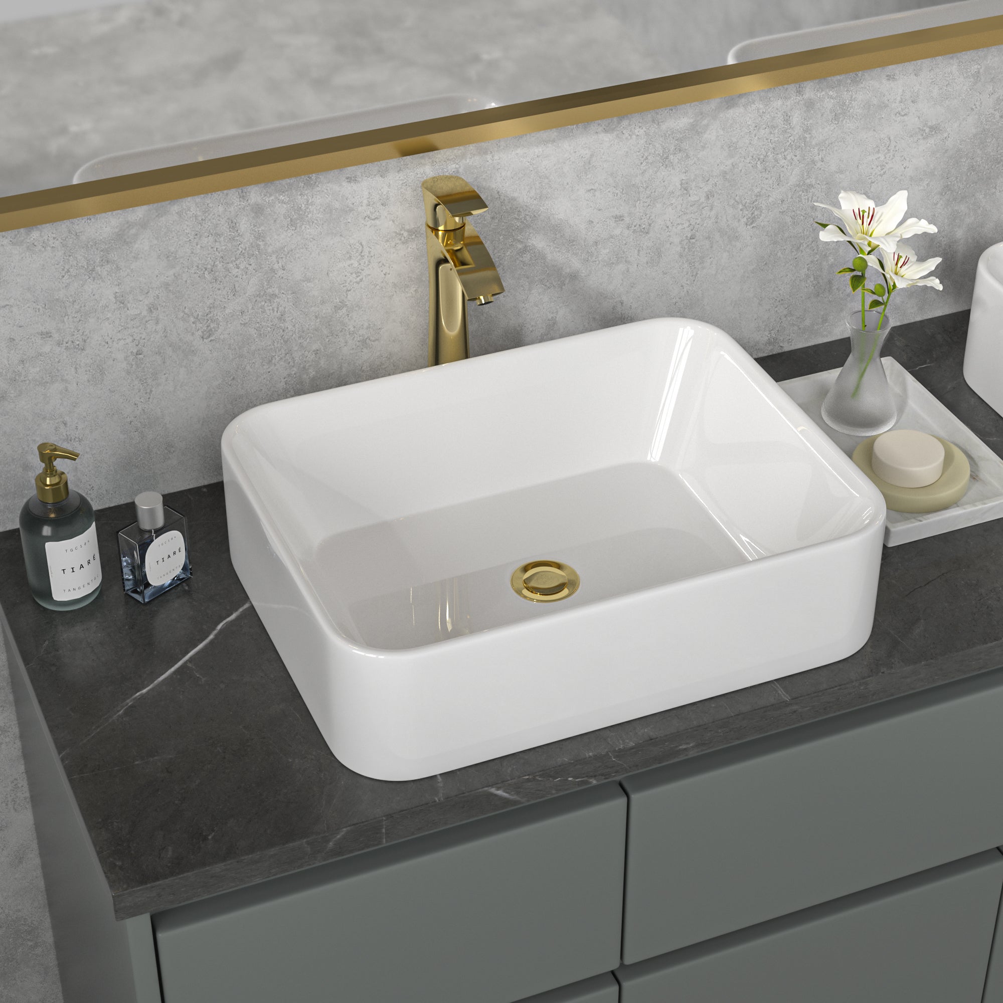 Sarlai 19'' x 15'' White Ceramic Rectangle Countertop Vessel Bathroom Sink