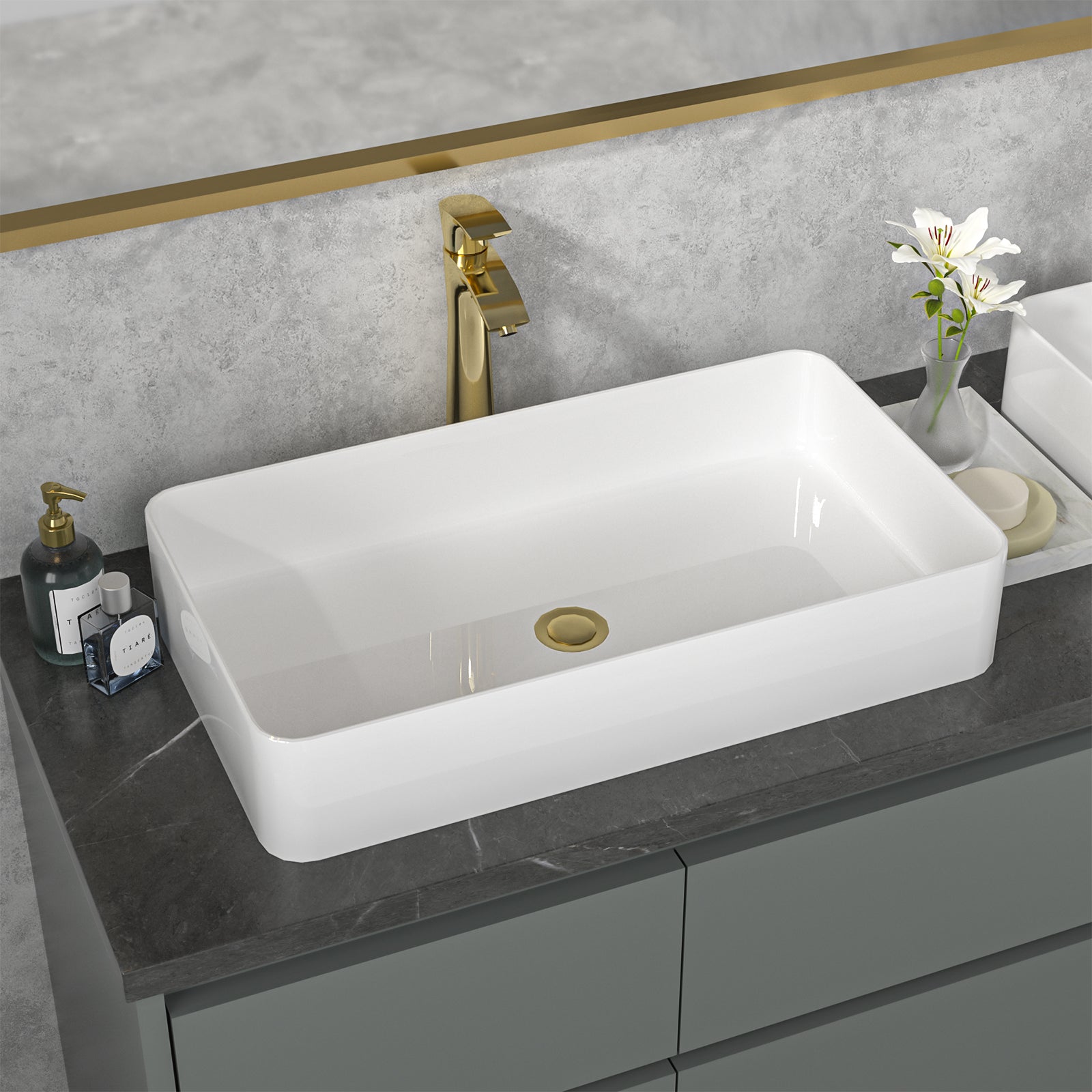 Sarlai 24'' x 14'' Ceramic Rectangle Vessel Drop-in Bathroom Sink