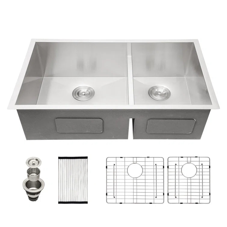 Sarlai 33'' x 19'' Stainless Steel Double Bowl Low Divide Undermount Kitchen Sink Main image