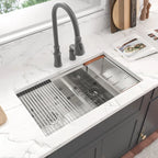 Sarlai 33'' x 19'' Stainless Steel Double Bowl Low Divide Undermount Workstation Kitchen Sink