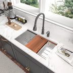 Sarlai 33'' x 19'' Stainless Steel Double Bowl Low Divide Undermount Workstation Kitchen Sink
