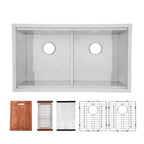 Sarlai 33'' x 19'' Stainless Steel Double Bowl Low Divide Undermount Workstation Kitchen Sink