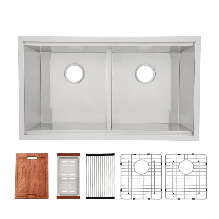 Sarlai 33'' x 19'' Stainless Steel Double Bowl Low Divide Undermount Workstation Kitchen Sink Main image