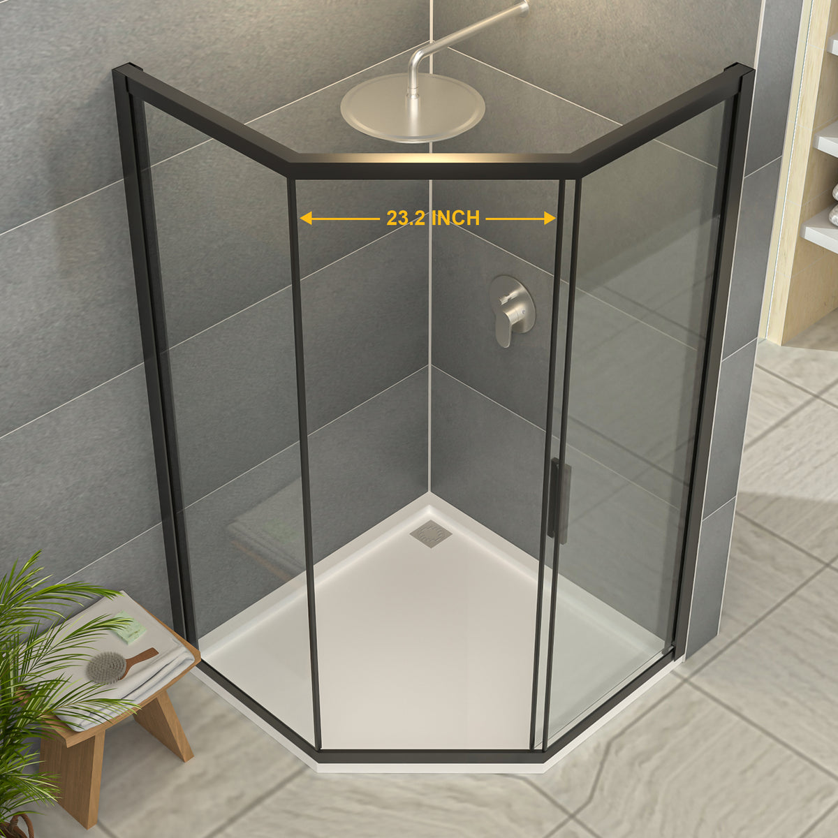 Sarlai 42''x 76''Corner Sliding Shower Enclosure Matte Black Framed Tempered Glass Shower Door