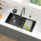 Sarlai 33'' Gunmetal Black Waterfall Workstation Sink - 16 Gauge Undermount Single Bowl with Pull-Down Faucet