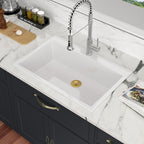 Sarlai 30''x22''White Ceramic Topmount Single Bowl Kitchen Sink With Gold Drain & Bottom Grid