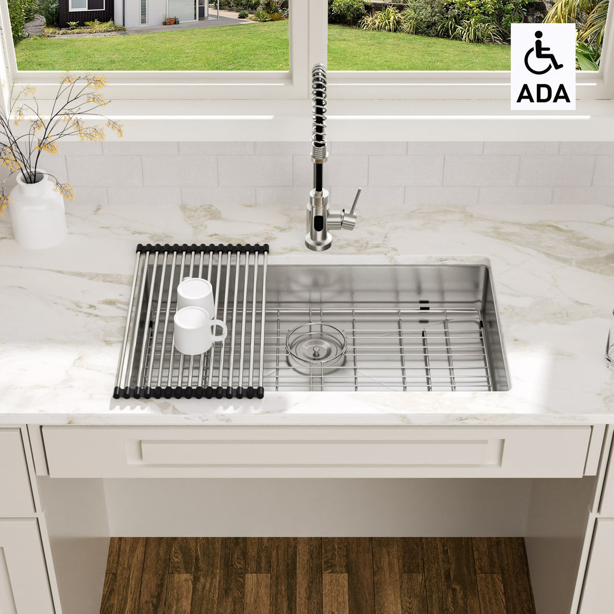 Sarlai 30''x18''ADA Undermount Stainless Steel Single Bowl Kitchen Sink