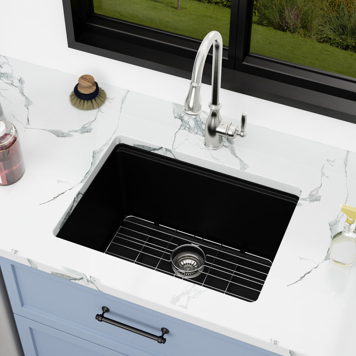 Sarlai 24''x18'' Black Quartz Undermount Laundry Workstation Utility Sink